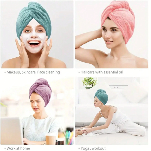 Microfiber Hair Towel Wrap (1 unit random color) – Super Absorbent, Anti-Frizz Hair Drying Cap for Curly & Wet Hair