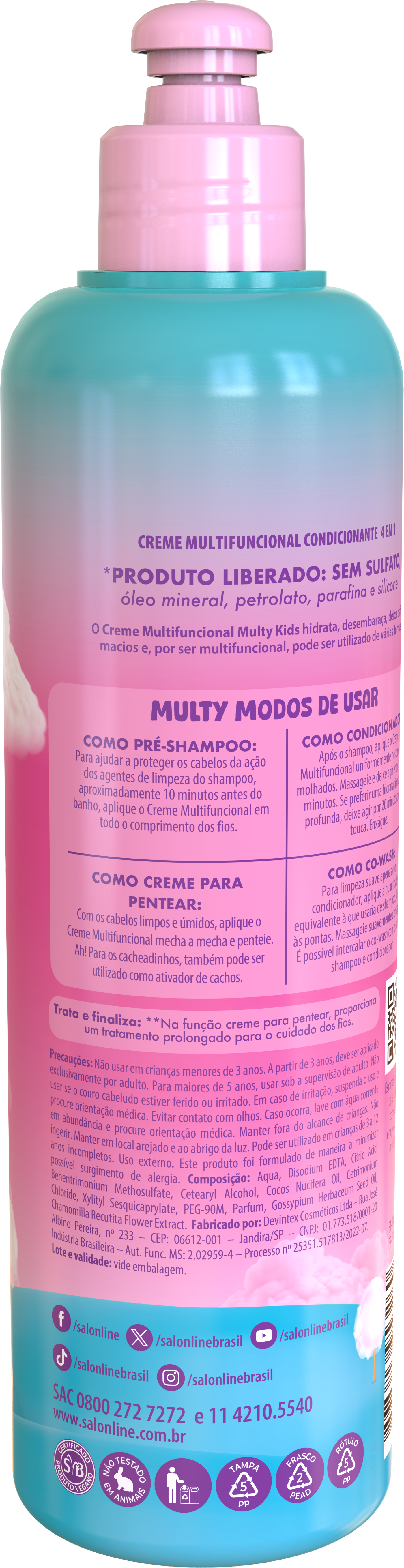 SALON LINE - Multy Kids Multifunctional Hair Cream, Hair Conditioner, Pre-Shampoo, Co-Wash, Combing Cream 300ml