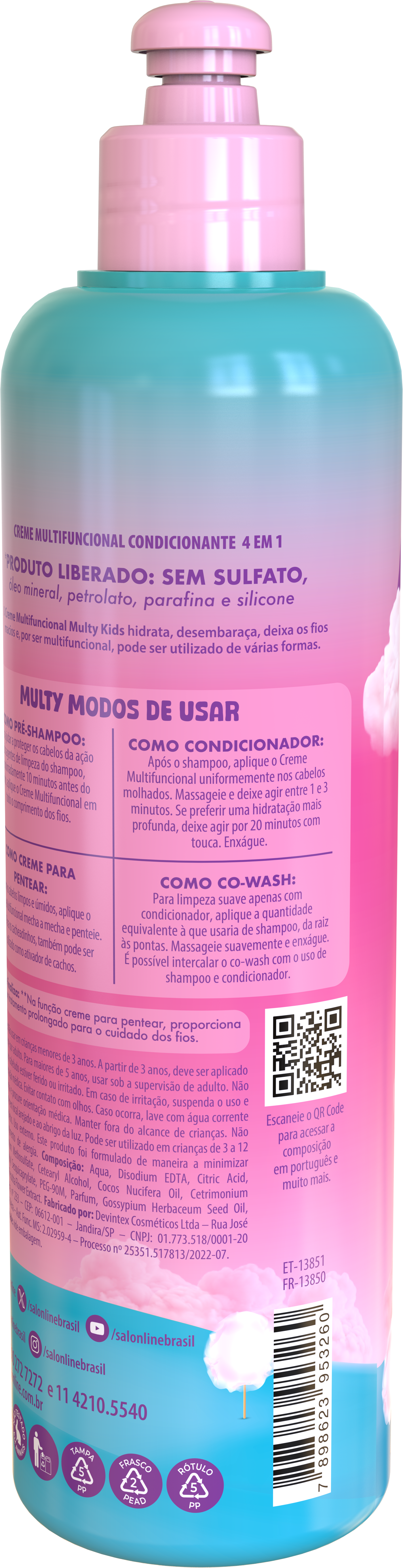 SALON LINE - Multy Kids Multifunctional Hair Cream, Hair Conditioner, Pre-Shampoo, Co-Wash, Combing Cream 300ml