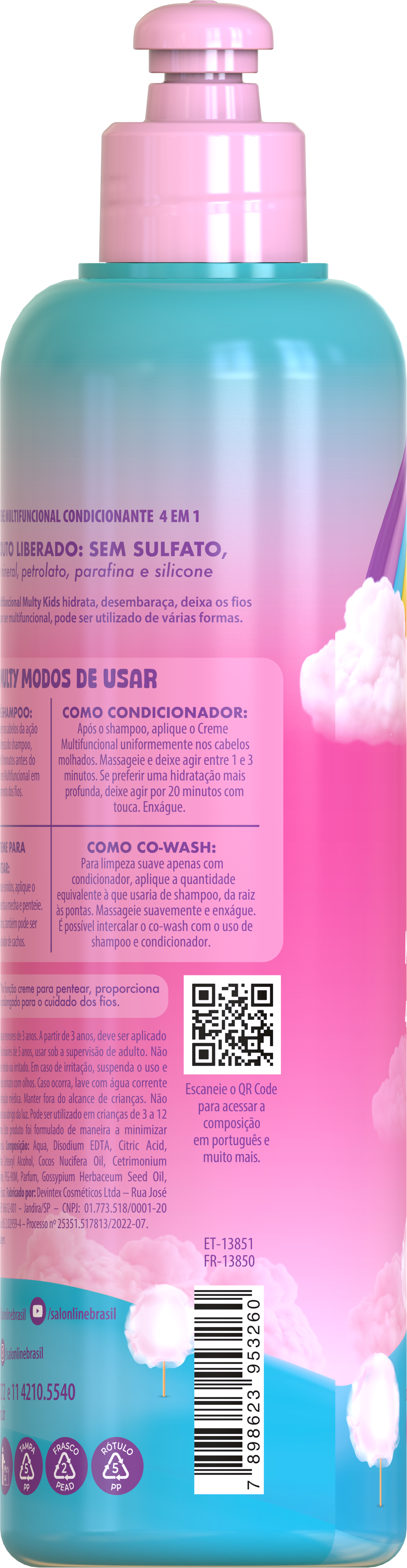 SALON LINE - Multy Kids Multifunctional Hair Cream, Hair Conditioner, Pre-Shampoo, Co-Wash, Combing Cream 300ml