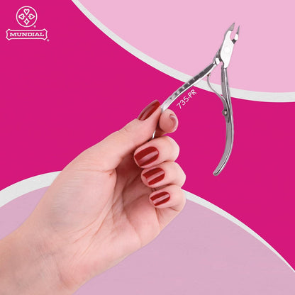 Mundial 735-PR Half Jaw Cuticle Trimmer, Stainless Steel Nipper for Cuticles, Rust Resistant, Super Sharp & Precise, Ergonomic Anti-slip handles