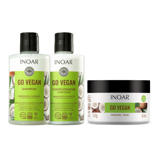 INOAR Go Vegan Hydration And Nutrition Kit - Shampoo, Conditioner and Hair Mask