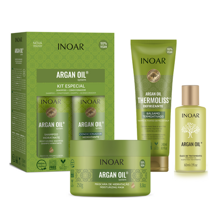 INOAR Argan Oil System – Shampoo, Conditioner, Mask, Defrizzing Hair Cream and Oil - Complete Hair Care Bundle