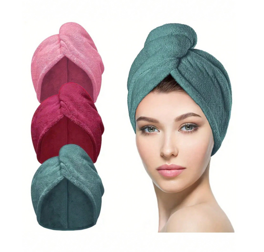 Microfiber Hair Towel Wrap (1 unit random color)  – Super Absorbent, Anti-Frizz Hair Drying Cap for Curly & Wet Hair