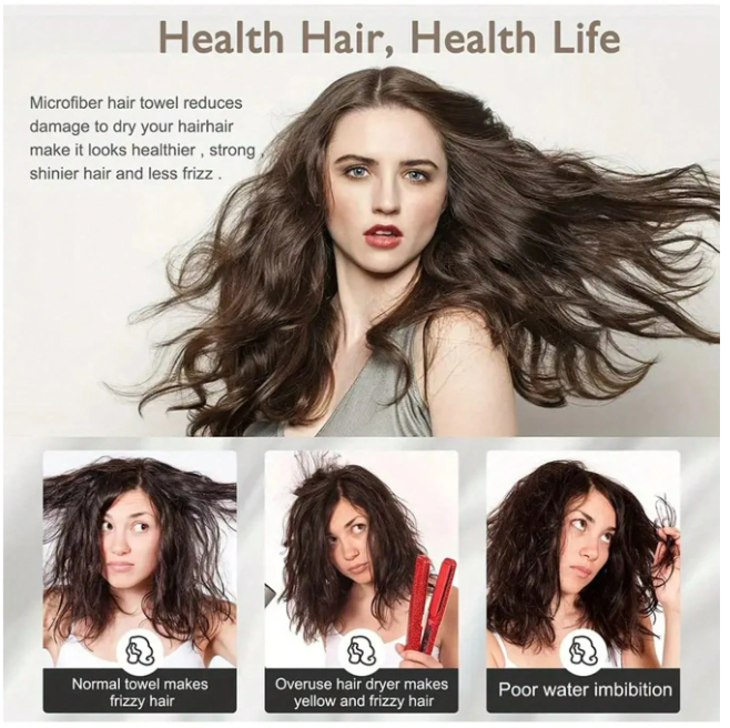 Microfiber Hair Towel Wrap (1 unit random color)  – Super Absorbent, Anti-Frizz Hair Drying Cap for Curly & Wet Hair