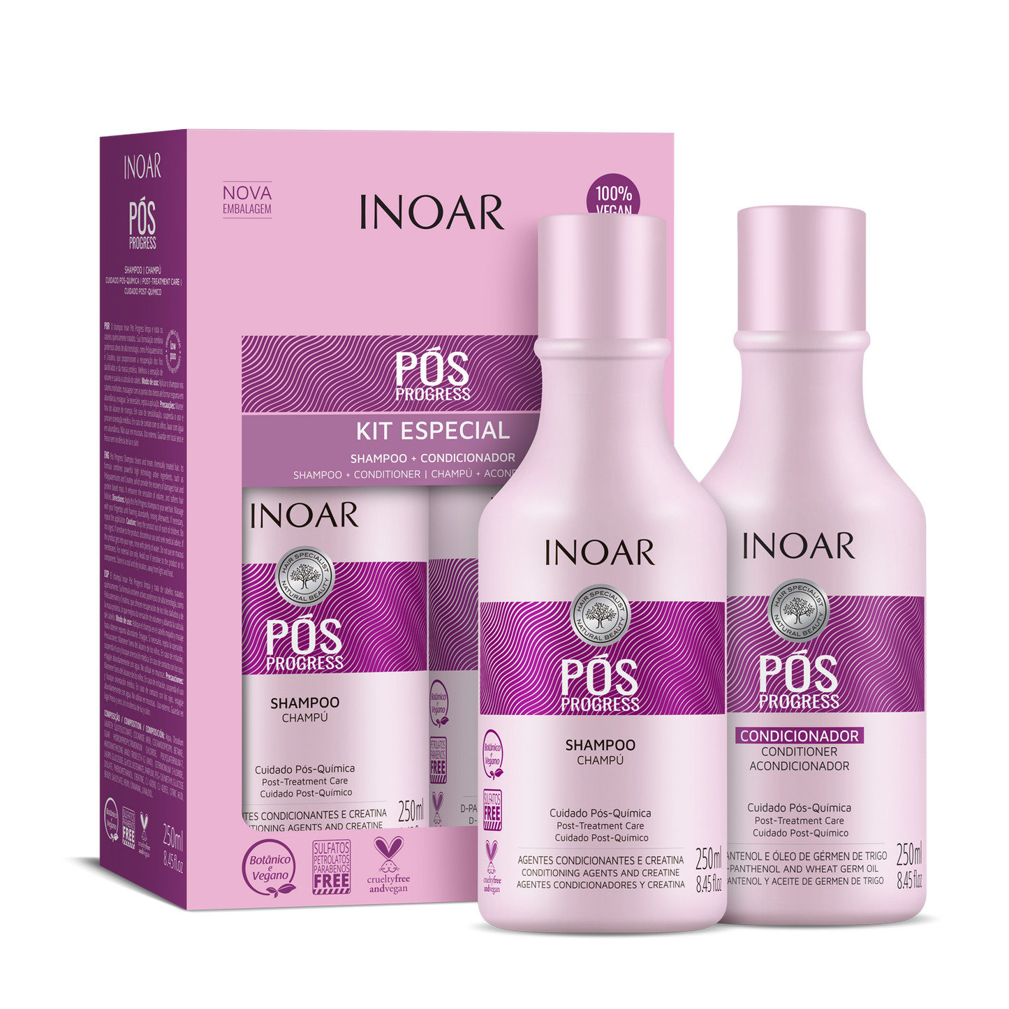 Inoar Pos Progress Shampoo + Conditioner Kit (8.4oz/250ml x 2)