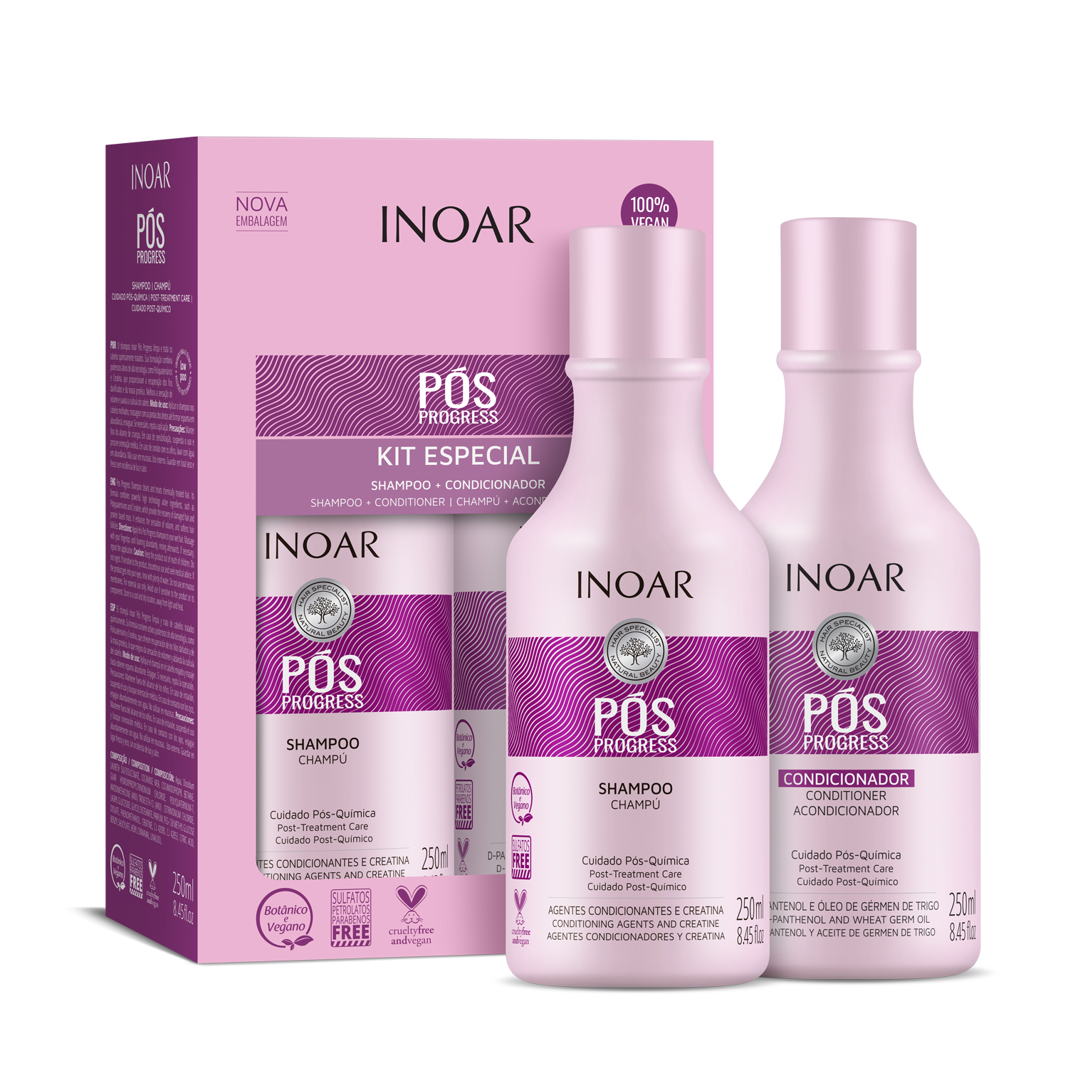 Inoar Pos Progress Shampoo + Conditioner Kit (8.4oz/250ml x 2)